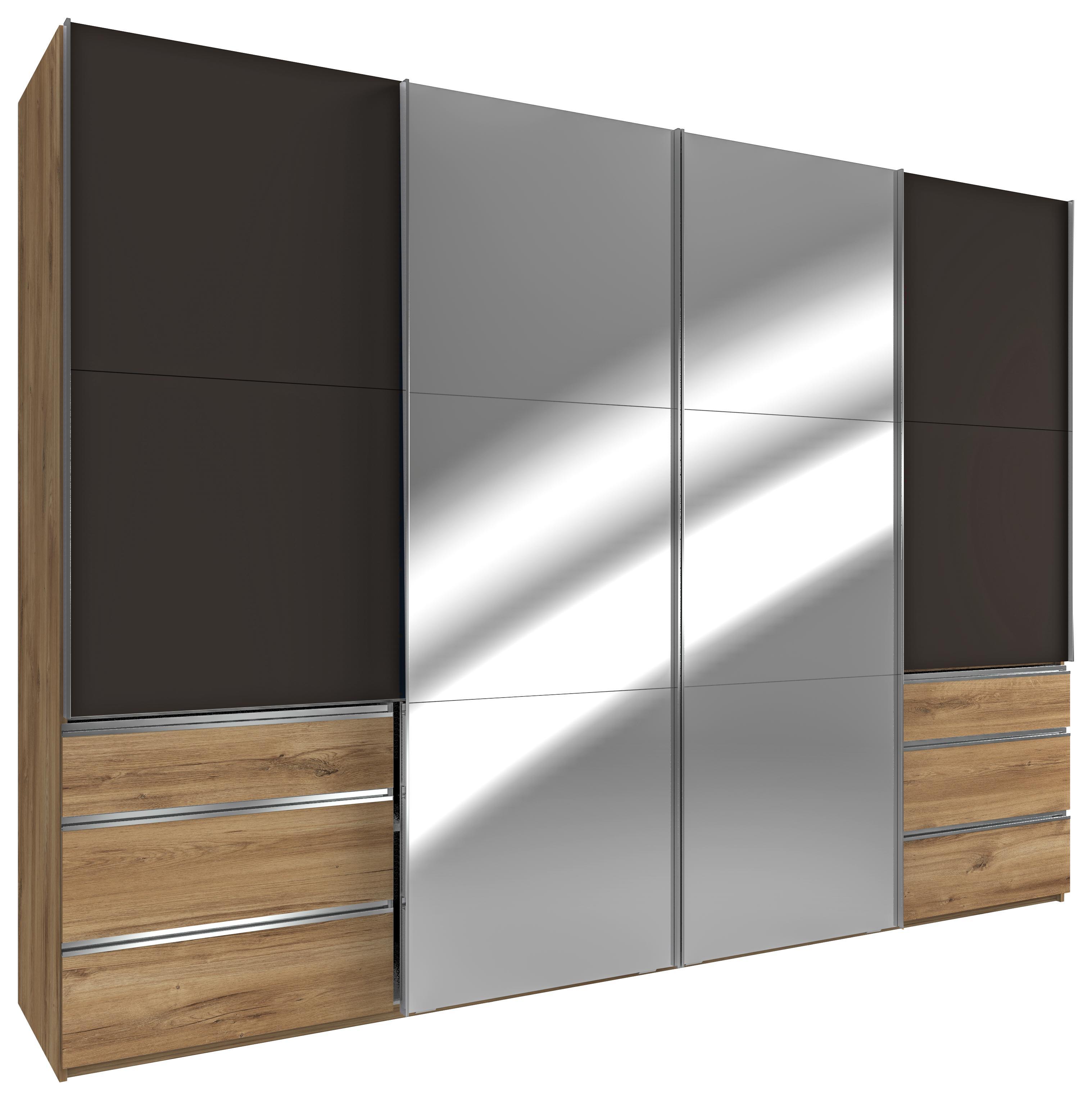 Schwebetürenschrank Level 36a B:300cm Graphit/ Eiche Dekor - Eichefarben/Graphitfarben, MODERN, Holzwerkstoff (300/216/65cm)