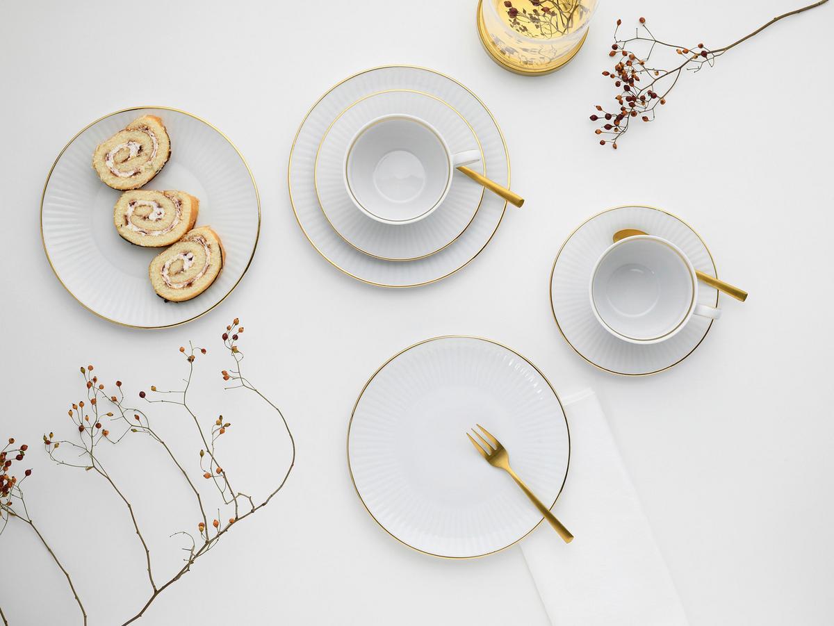 Tafelservice Valencia 12--Teilig., Weiß/goldfarben - Goldfarben/Weiß, Design, Keramik - Creatable