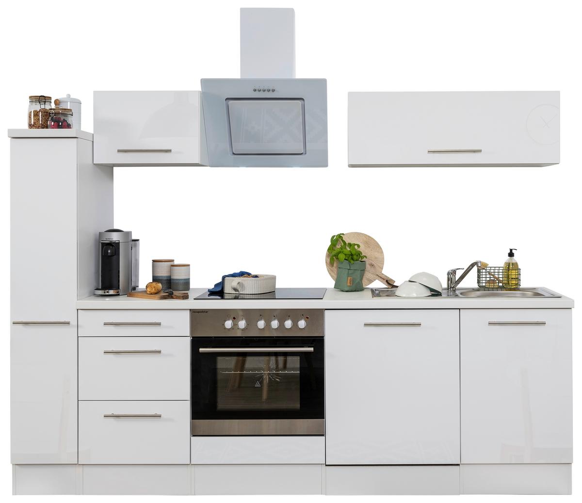 Küchenzeile Rp250wwc mit Geräte 250 cm Weiß - Weiß, KONVENTIONELL, Holzwerkstoff (250cm) - Respekta