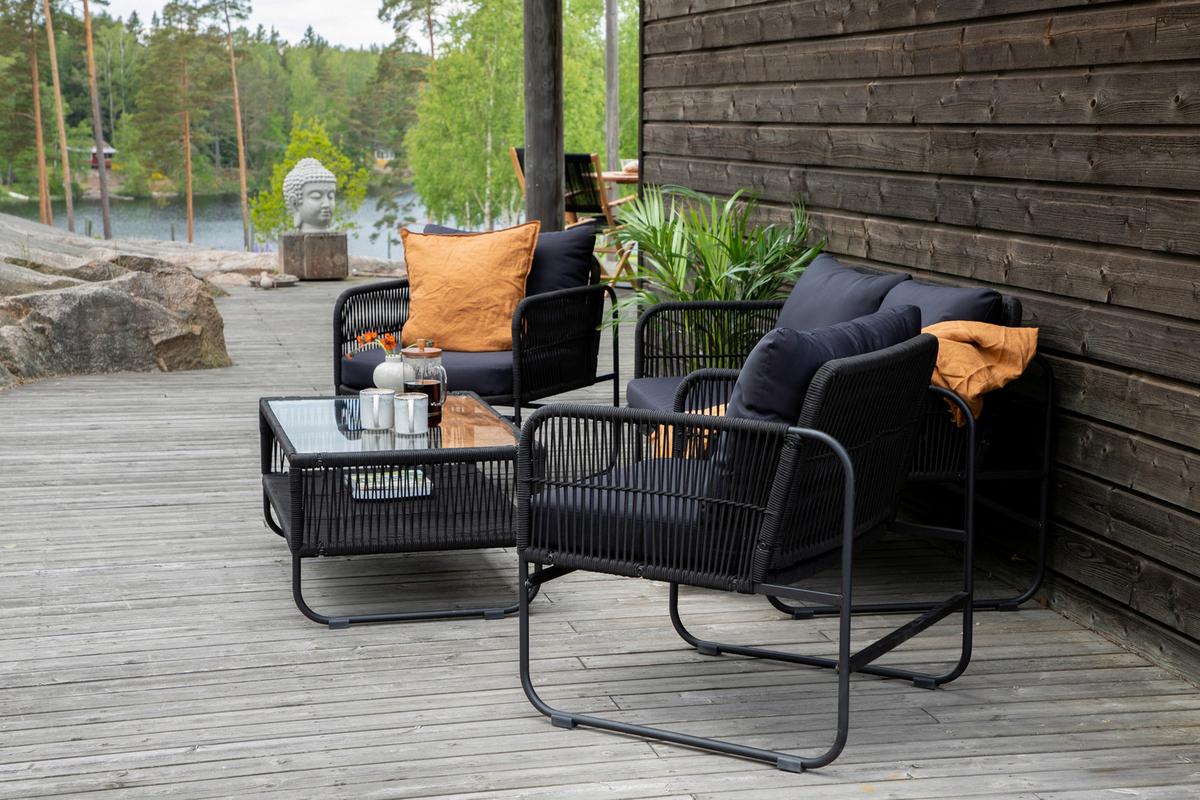 Loungegarnitur Utah - Schwarz, KONVENTIONELL, Textil/Metall - Gardenson