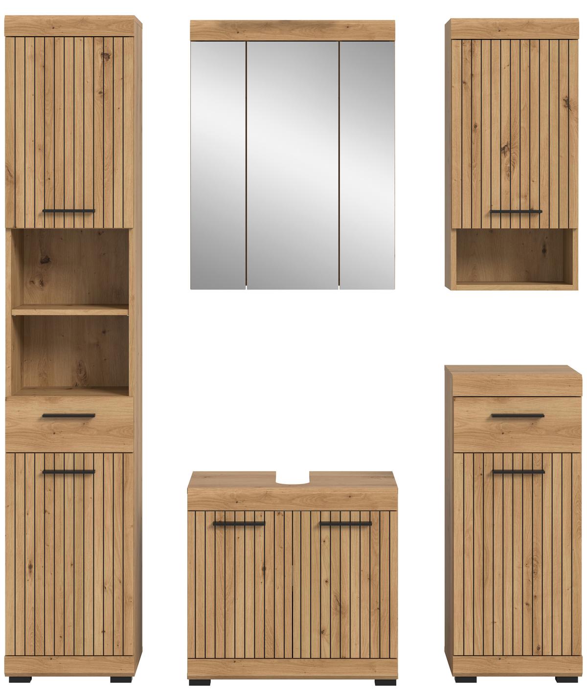 Badezimmer Scout Eiche Artisan Dekor B: 134cm - Schwarz/Eiche Artisan, Trend, Glas/Holzwerkstoff (134cm) - MID.YOU