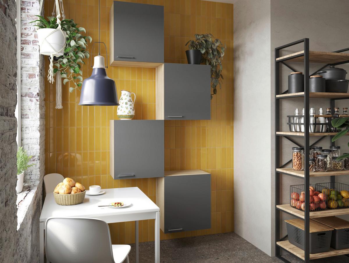 Küchenoberschrank Merle Grau/Eiche Dekor B:100cm - Eichefarben/Grau, Basics, Holzwerkstoff (100/224,4/34,6cm) - Respekta