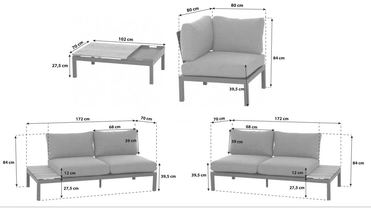 Loungegarnitur 4-Tlg Teakholz/Metall mit Kissen - Anthrazit/Grau, KONVENTIONELL, Holz/Textil (252/84/252cm) - Siena Garden