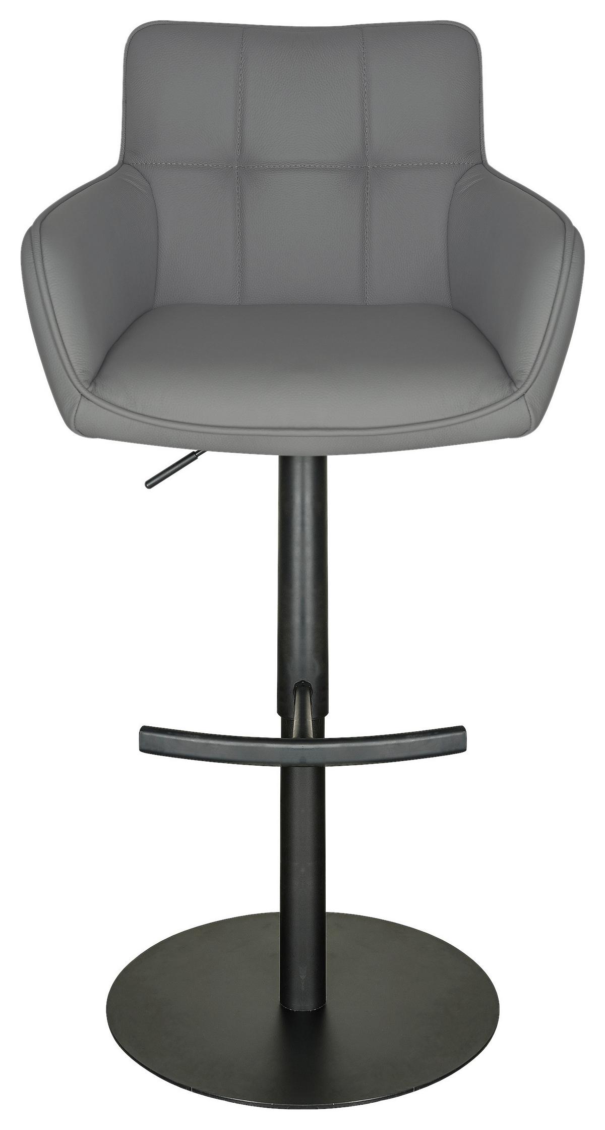 Barhocker Porto Grau B: 54,5 cm - Schwarz/Grau, MODERN, Leder/Metall (54,5/90/112/51,5cm) - Livetastic