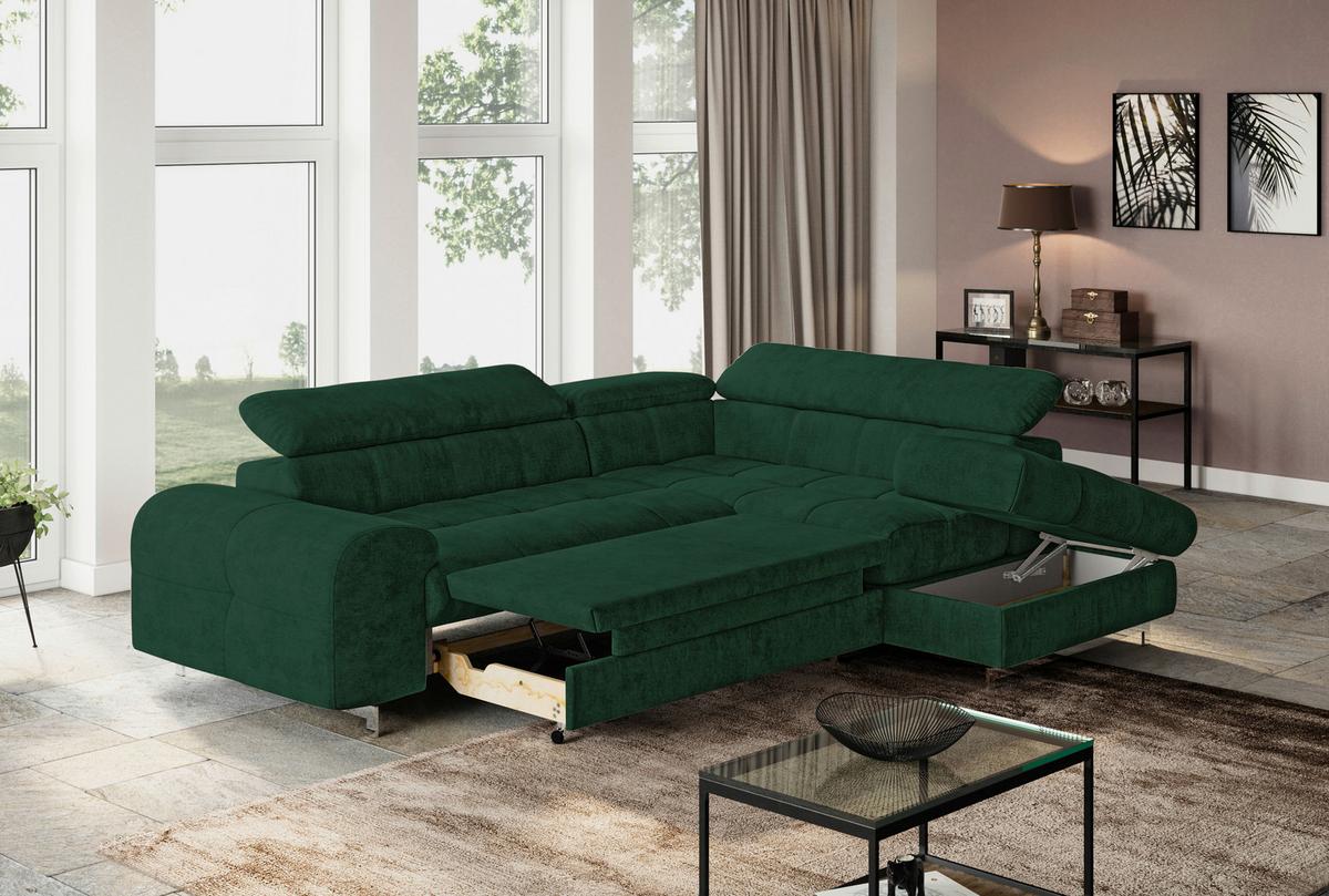 Ecksofa Mit Schlaffunktion Cloud + Dunkelgrün - Chromfarben/Dunkelgrün, KONVENTIONELL, Textil (257/206cm) - Livetastic