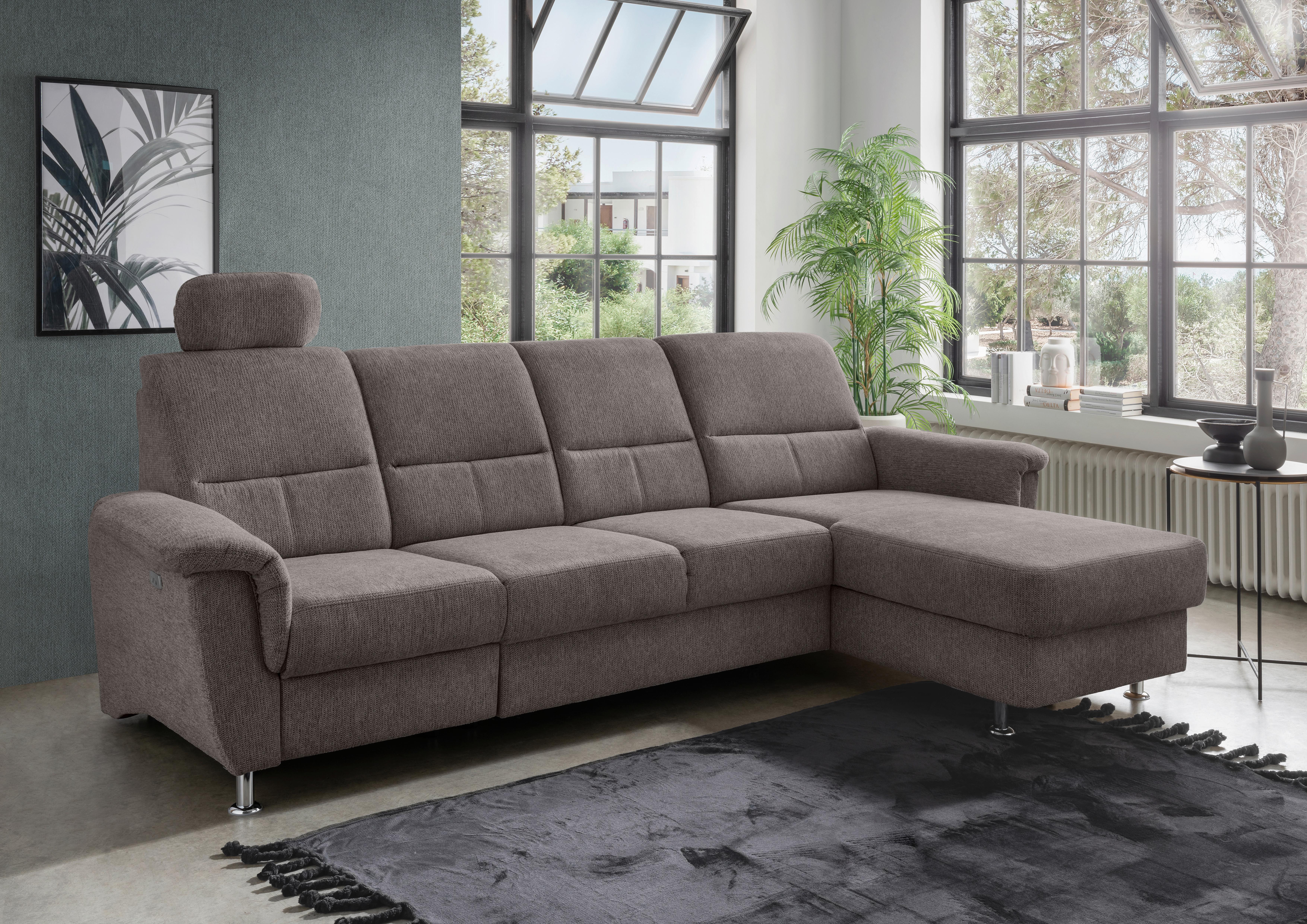 Ecksofa mit Relaxfunktion Parole Graubraun Chenille - Chromfarben/Graubraun, KONVENTIONELL, Textil (292/165cm) - Livetastic
