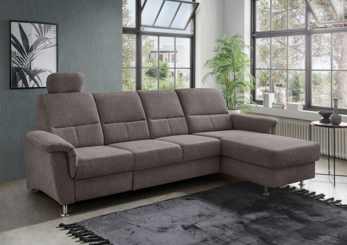 Ecksofa mit Relaxfunktion Parole Graubraun Chenille - Chromfarben/Graubraun, KONVENTIONELL, Textil (292/165cm) - Livetastic