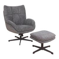 Relaxační křeslo HOUSTON, tm.šedá žinylka, s taburetem - černá/tmavě šedá, Moderní, kov/textil (76/101/87cm)