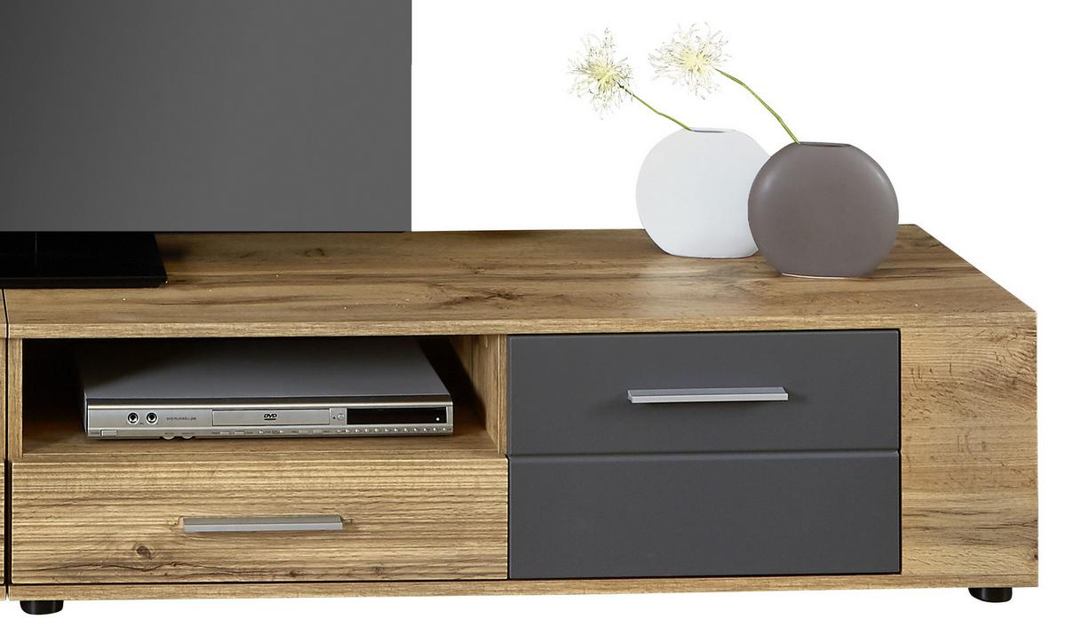 Wohnwand Modern 6-tlg. Mit Led Fargo, Wotan Eiche Dekor/grau - Eichefarben/Grau, MODERN (240/192/38cm)