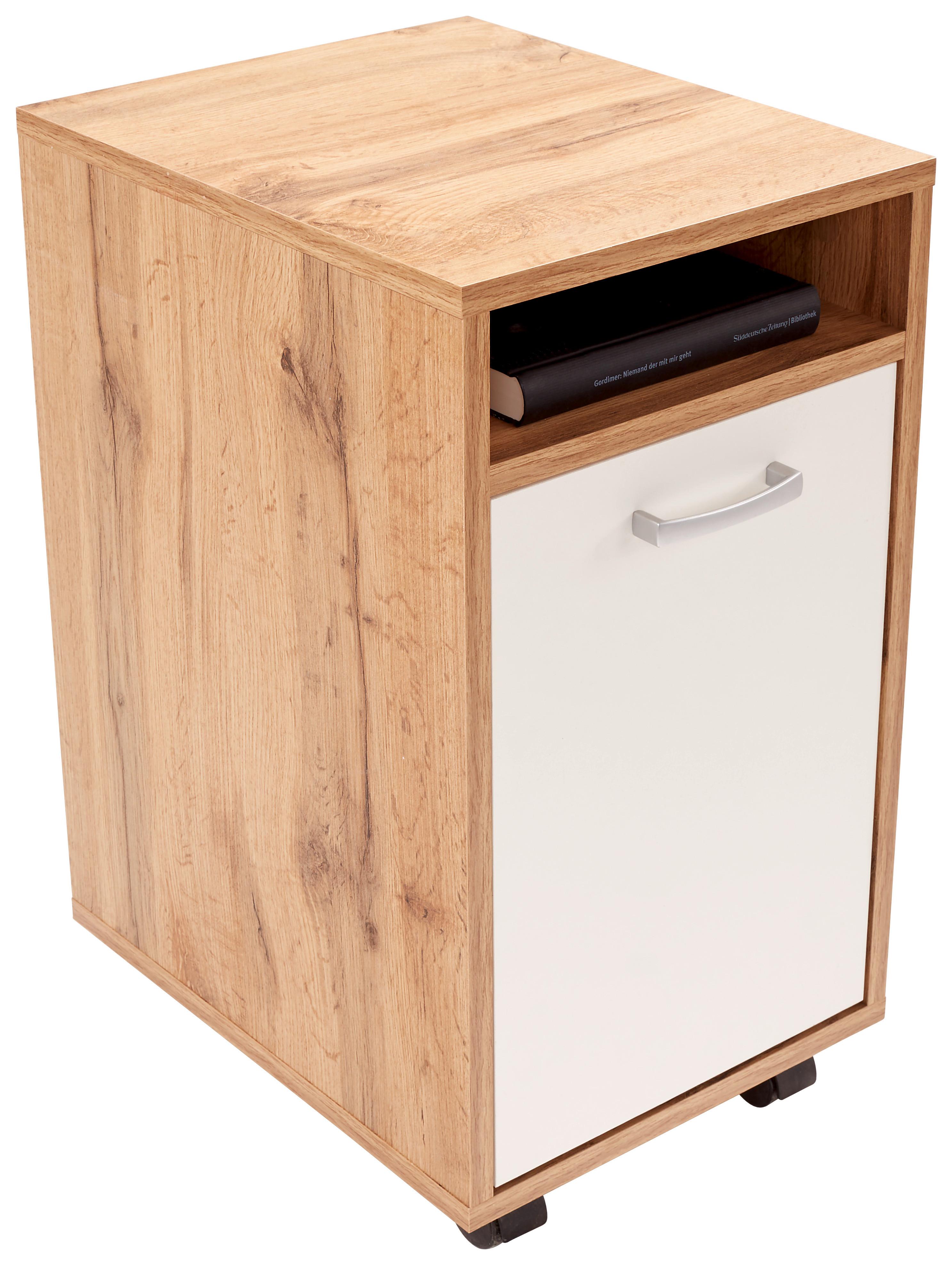 Rollcontainer Eiche/Weiß Laurenc 33x59,5x38 cm - Eichefarben/Weiß, MODERN, Kunststoff (33/59,5/38cm)