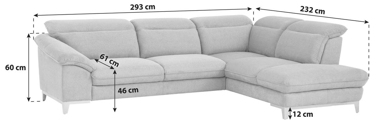 Ecksofa Mit Schalffunktion Teresa Grau - Chromfarben/Grau, Design, Textil (293/232cm) - Livetastic