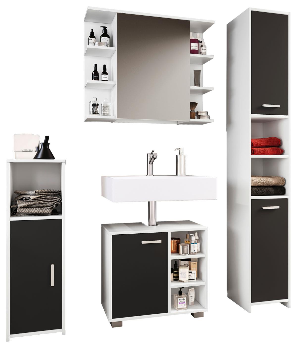 Badmöbel-set 4-tlg. Zalo 140 Cm Schwarz/weiß - Schwarz/Weiß, MODERN, Holzwerkstoff (120cm) - MID.YOU