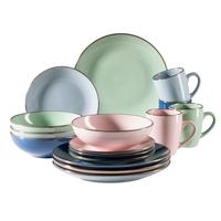 Kombiservice Metallic Rim 4 Personen Geschirr Set - Rosa/Dunkelblau, Basics, Keramik (33/31,7/32,5cm) - Mäser