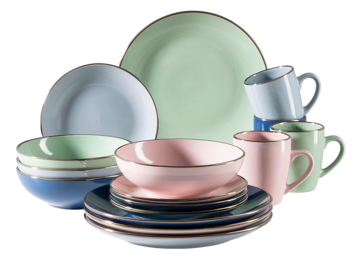 Kombiservice Metallic Rim 4 Personen Geschirr Set - Rosa/Dunkelblau, Basics, Keramik (33/31,7/32,5cm) - Mäser