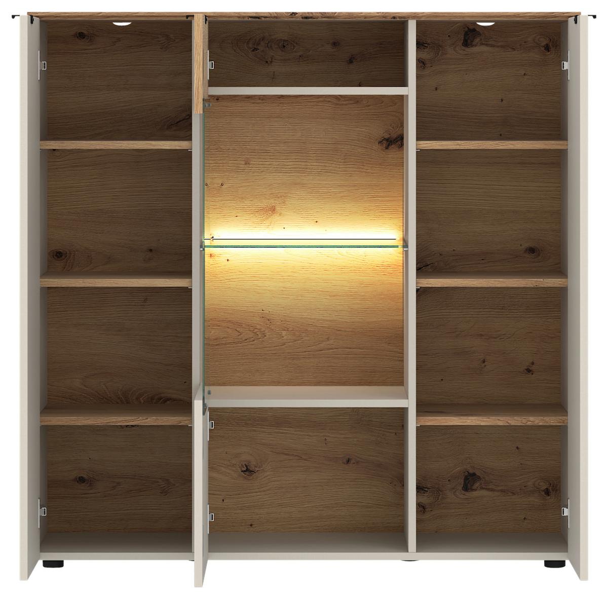 Vitrine Viona Kaschmir/Eichefarben B: 115cm - Kaschmir/Schwarz, Basics, Glas/Holz (115/116/40cm)