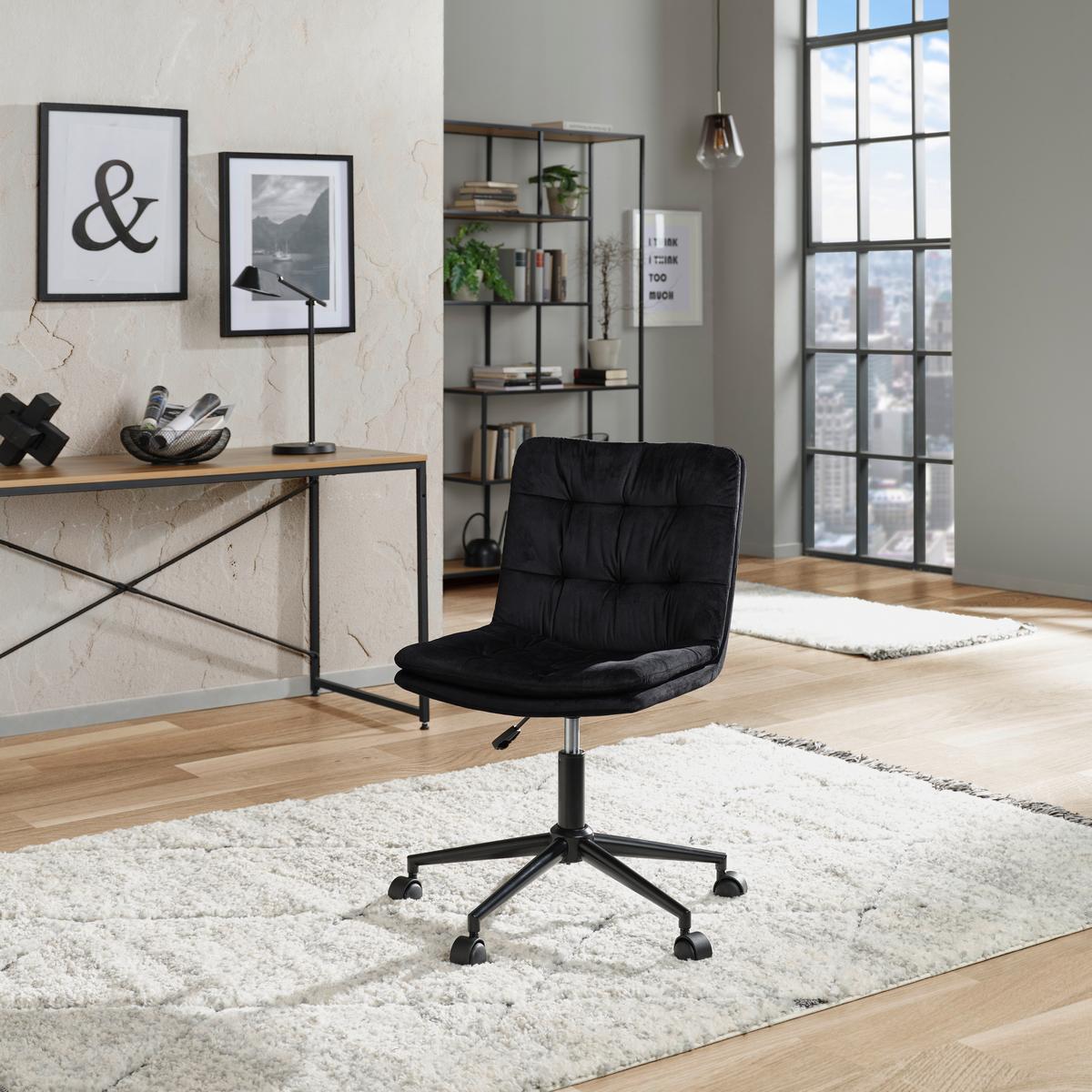 Drehstuhl Elegance Höhenverstellbar Samt Schwarz - Schwarz, MODERN, Kunststoff/Textil (42/98/45cm) - MID.YOU