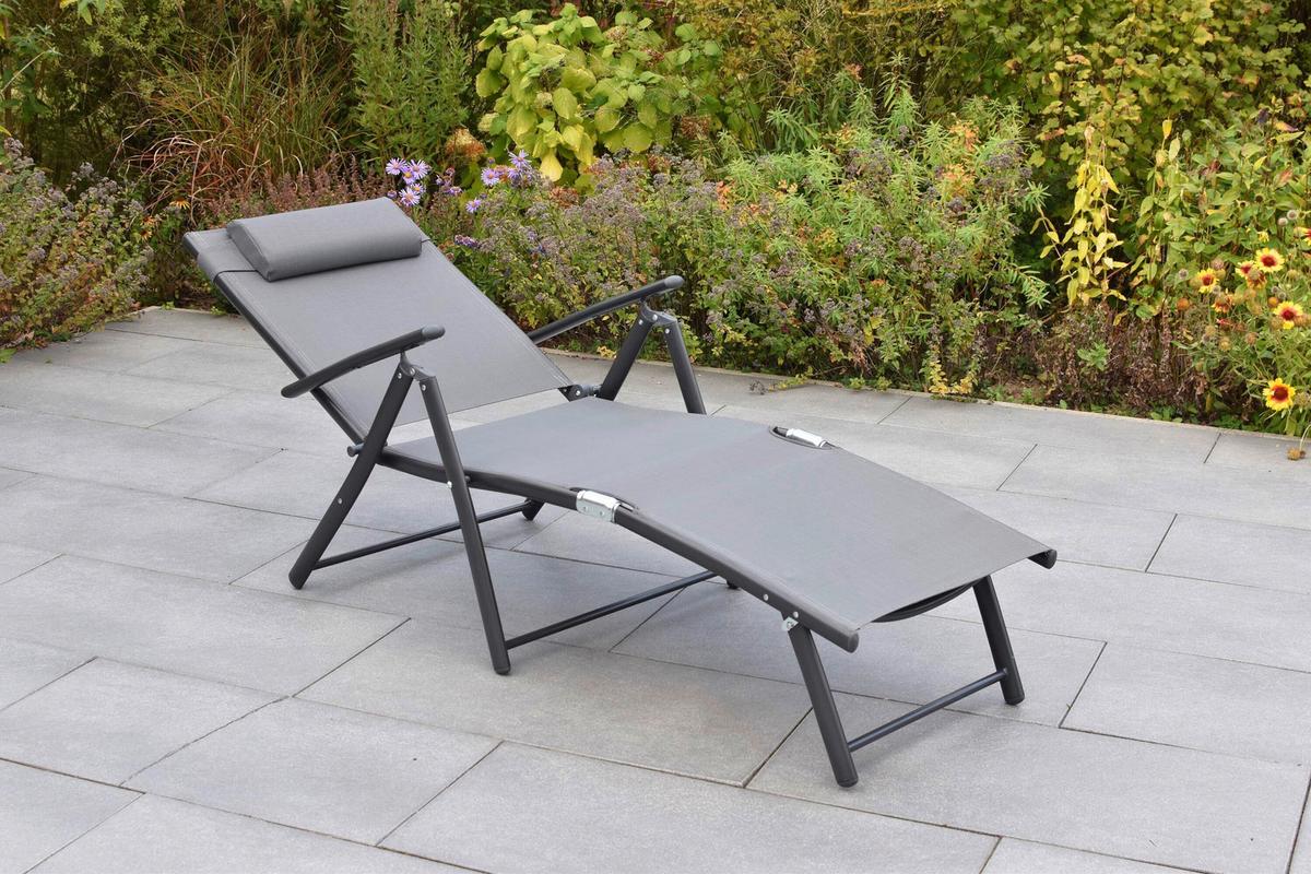 Gartenliege Deckchair Aus Stahl, Klappbar - Graphitfarben/Grau, KONVENTIONELL, Textil/Metall (64/87/140cm) - Gardenson