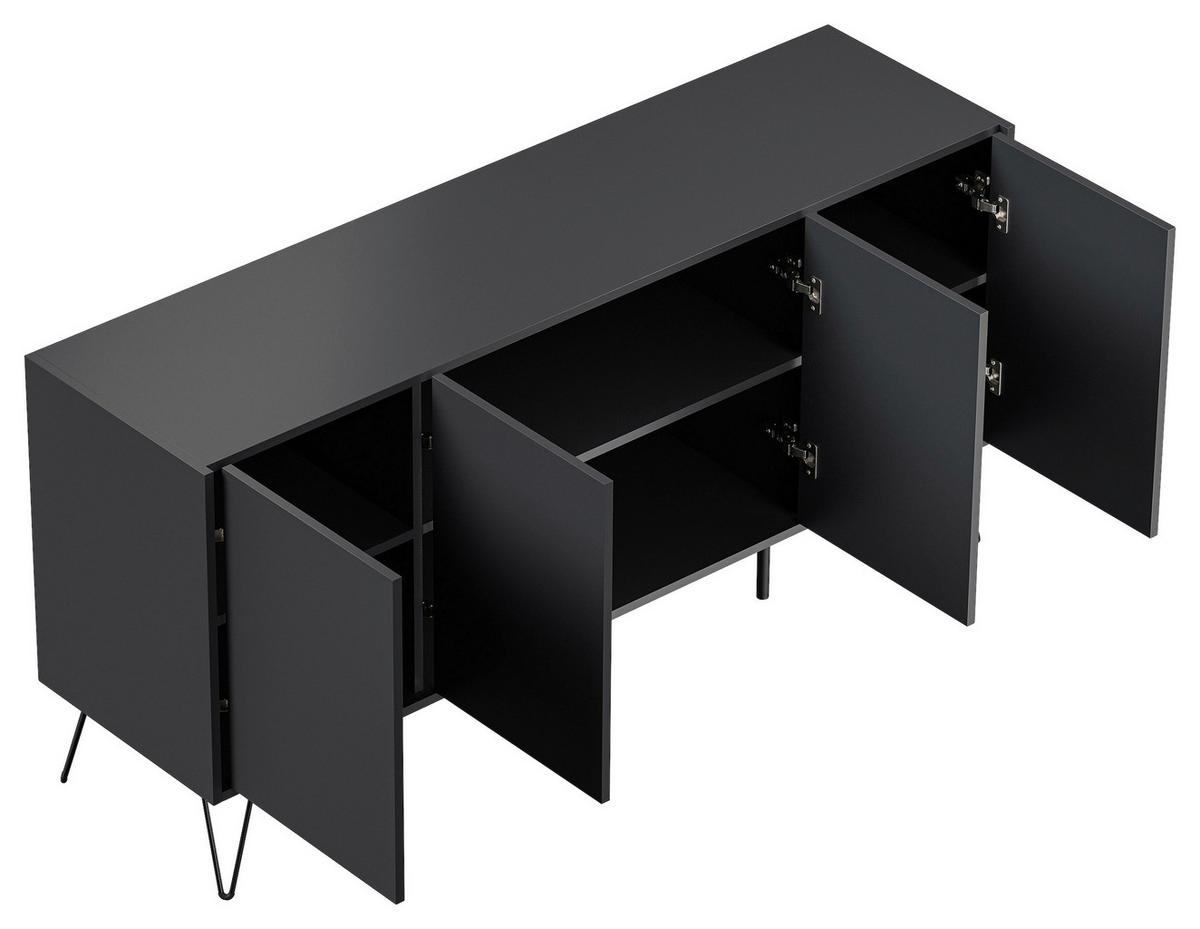 Sideboard Posseik Industrial Graphitfarben B: 155 cm - Schwarz/Graphitfarben, Design, Holzwerkstoff (155/75,8/42cm) - P & B