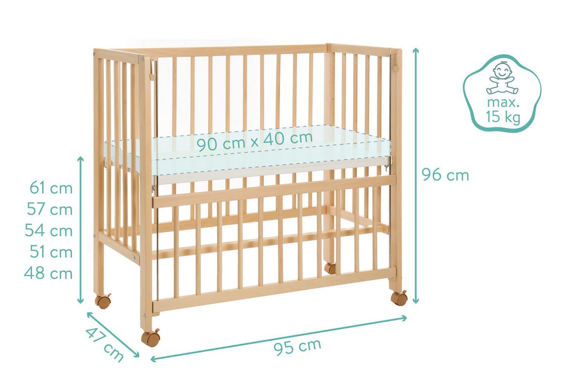 Beistellbett Bedside Crib Cocon Nature, verstellbar - Naturfarben, Basics, Holz (90/40cm) - Fillikid