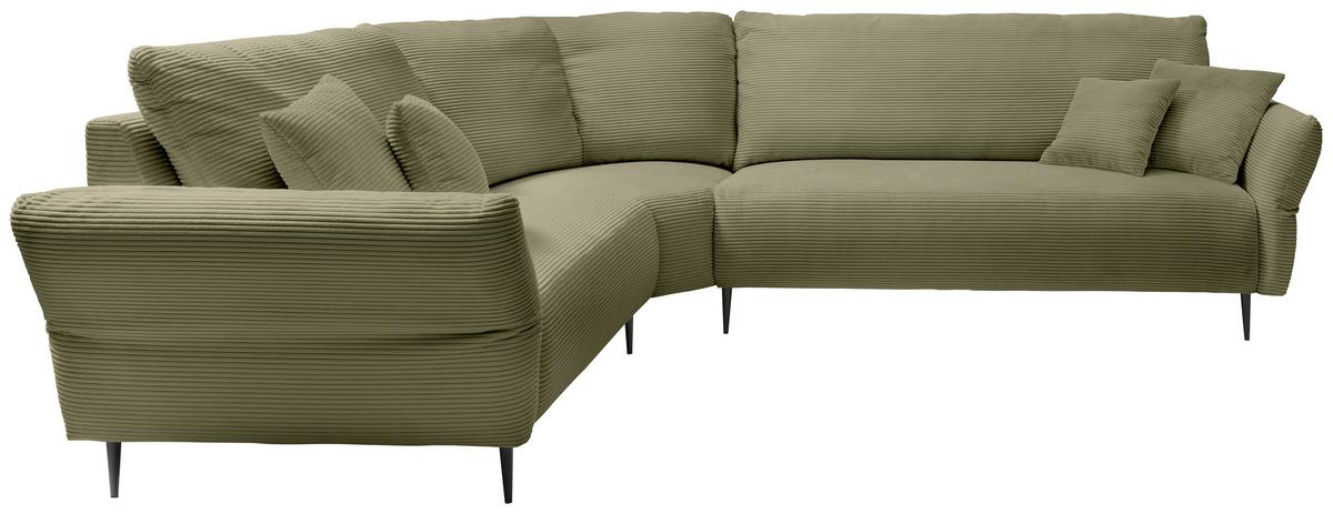 Ecksofa Vanilla mit Armteil- Verstellung, Olivgrün, 256x256 - Schwarz/Olivgrün, Design, Textil (256/256cm) - Livetastic
