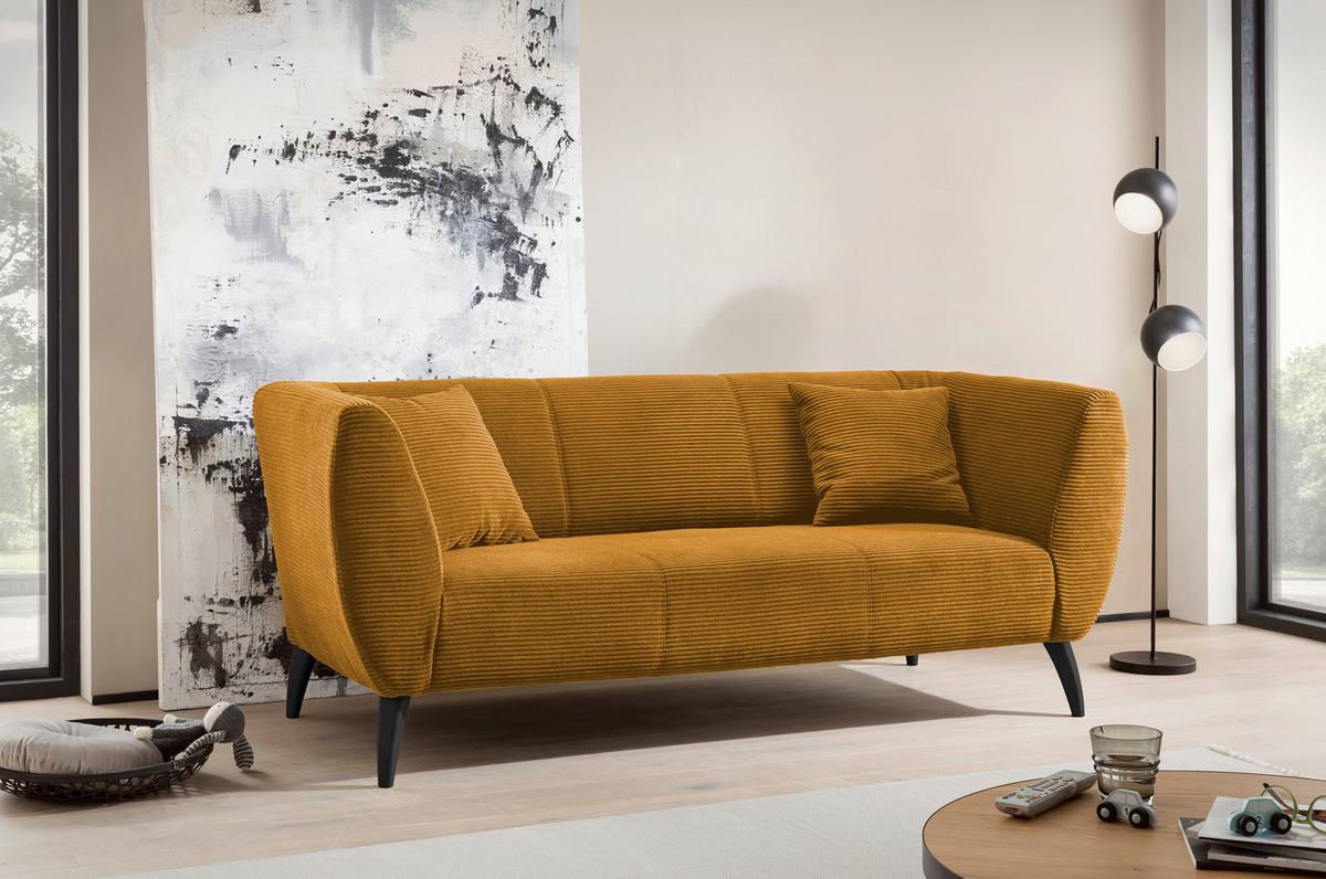 3-Sitzer-Sofa Colori Goldfarben, Rücken Echt - Goldfarben/Schwarz, MODERN, Textil (208/83/88cm) - MID.YOU