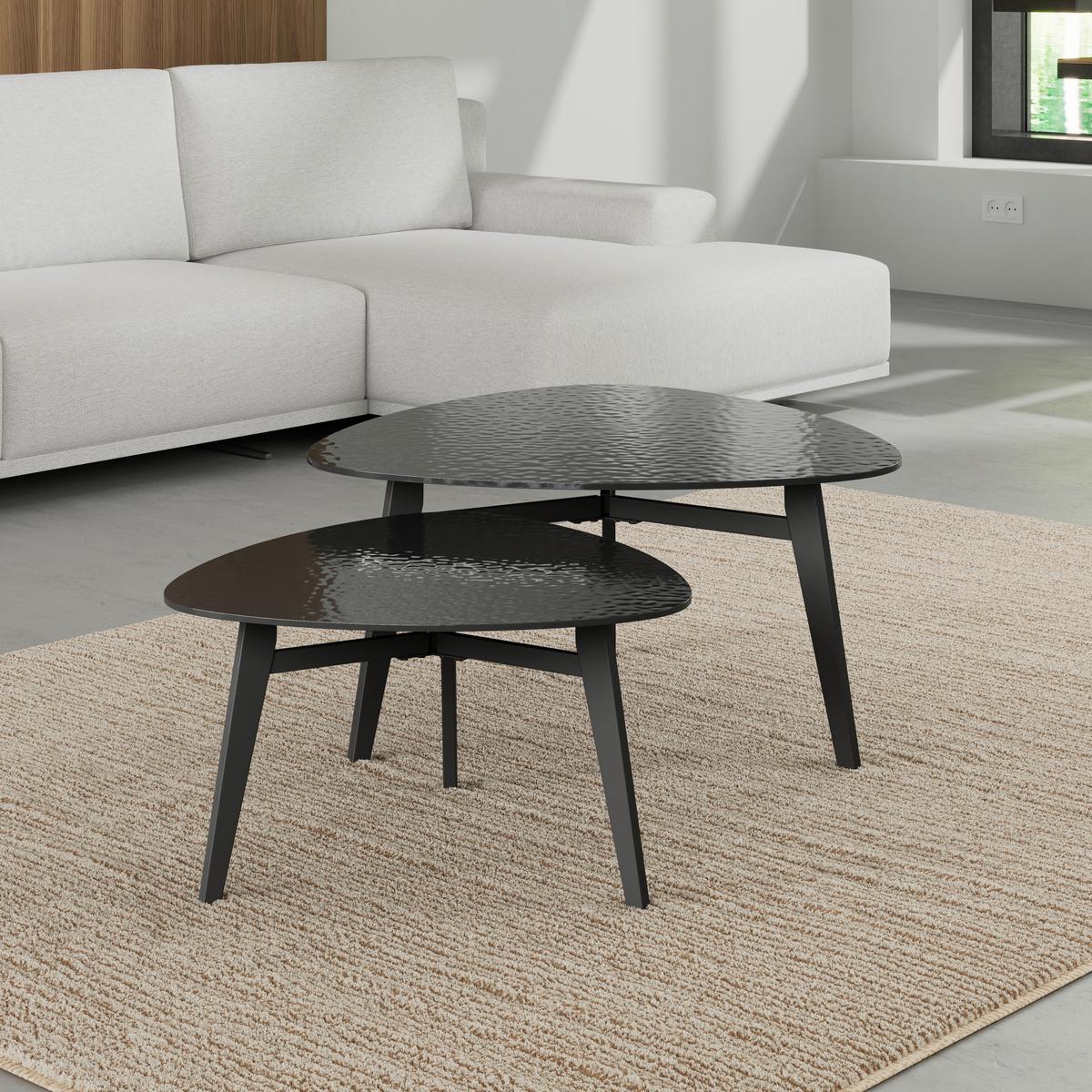 Konferenční stolek Kelaya, P: 80/60cm - černá, Moderní, kov/sklo (80/60/42/36/80/60cm) - Bessagi Home