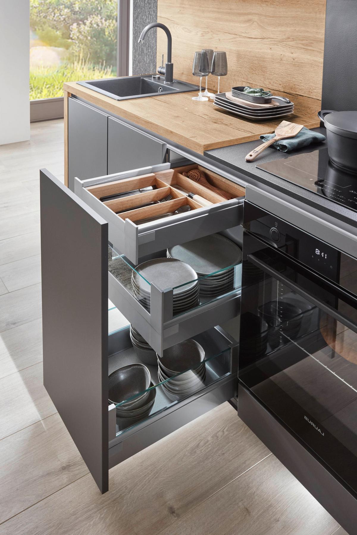 Küchenblock Toronto - Schieferfarben/Eichefarben, Design, Holzwerkstoff (280cm) - Vertico