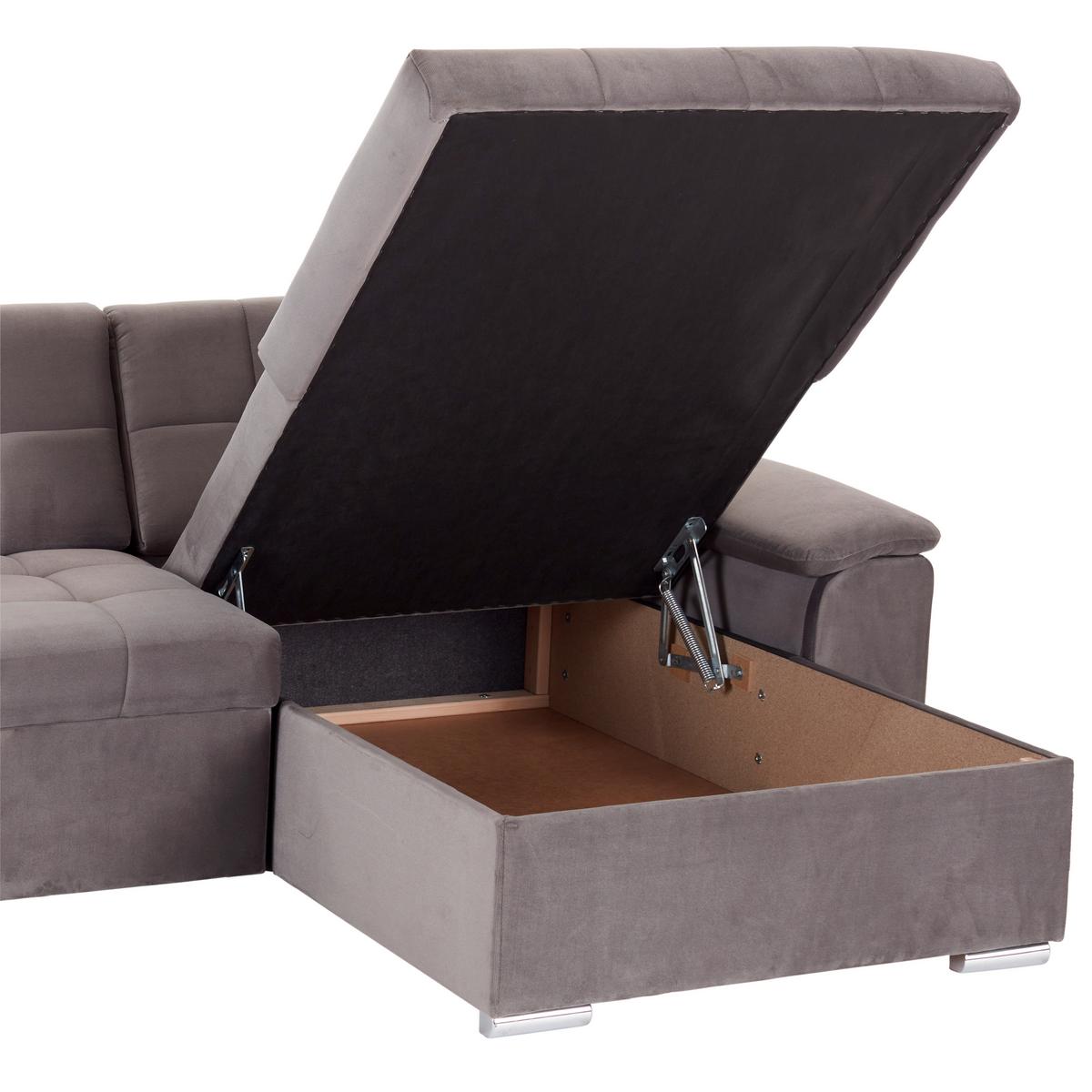 Ecksofa mit Schlaffunktion Keaton + Bettkasten, Grau - Grau, Basics, Textil (263/169cm) - Livetastic