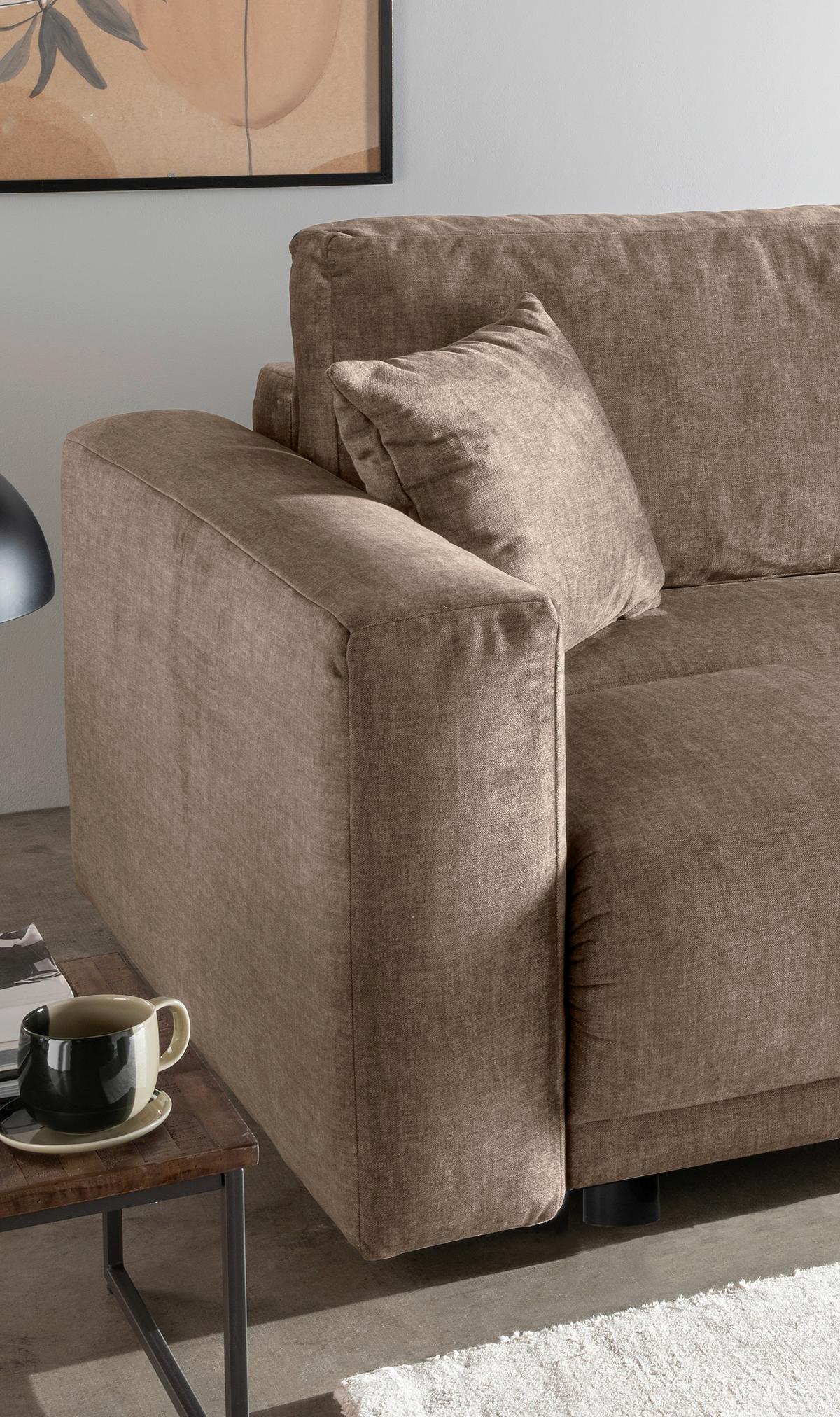 Schlafsofa Longo, Hellbraun 245 Cm - Hellbraun/Schwarz, MODERN, Textil (245/86/126cm) - Livetastic