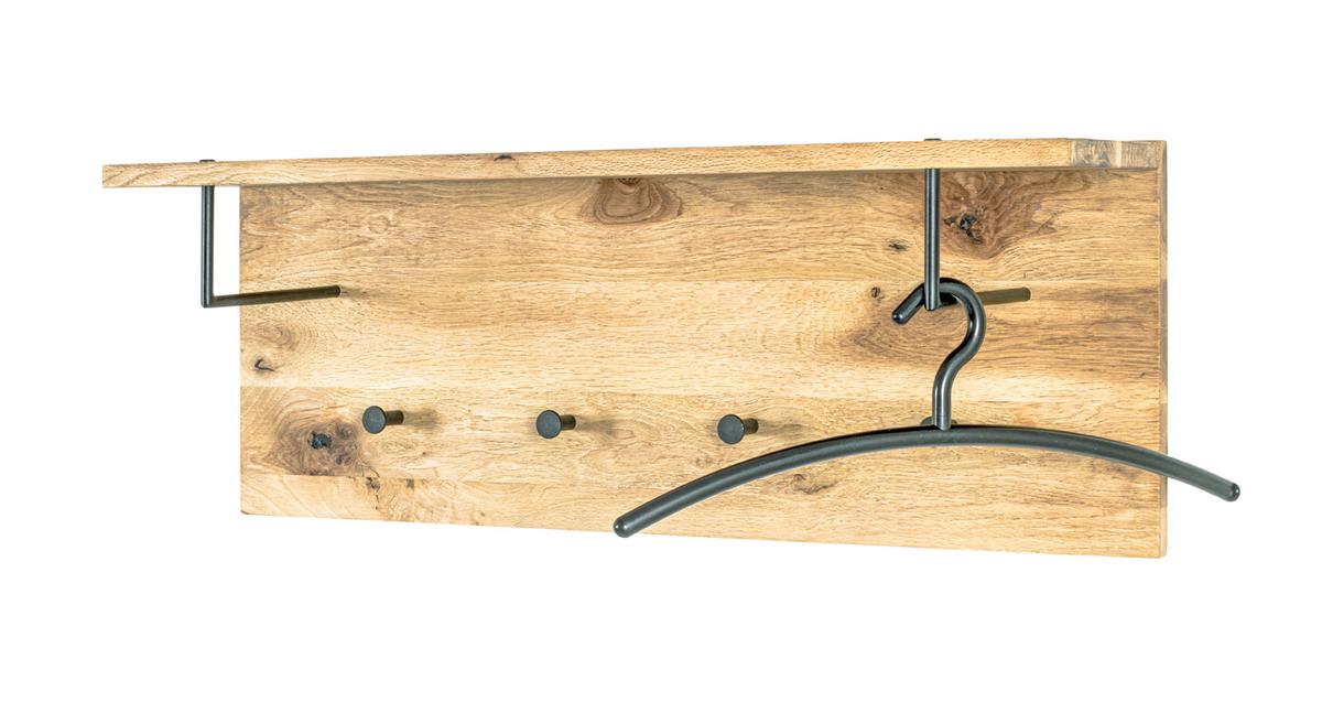 Garderobenpaneel Eiche Massiv Hutablage 4 Haken B: 80 Cm - Eichefarben/Schwarz, Basics, Holz/Metall (80/30/20cm)