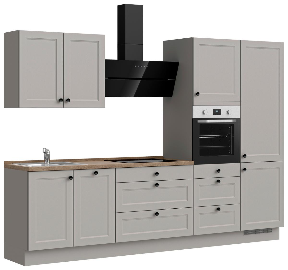 Kuchynská linka 300 cm, kamenná sivá supermatná - čierna/sivá, Modern, kov/kompozitné drevo (300cm) - Nobilia