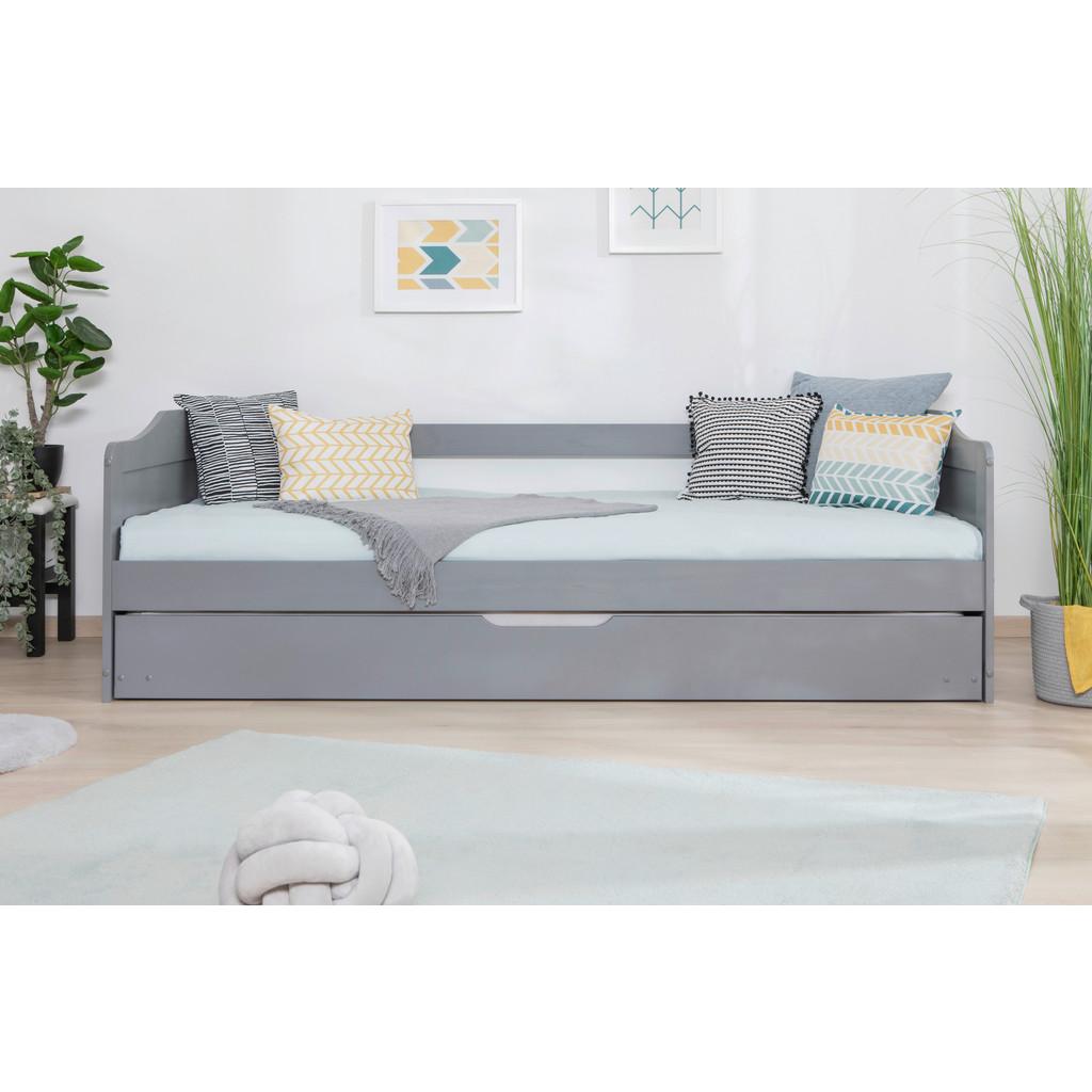 Ausziehbett Kiefer massiv mit Bettkasten 90x200 Melinda Grau