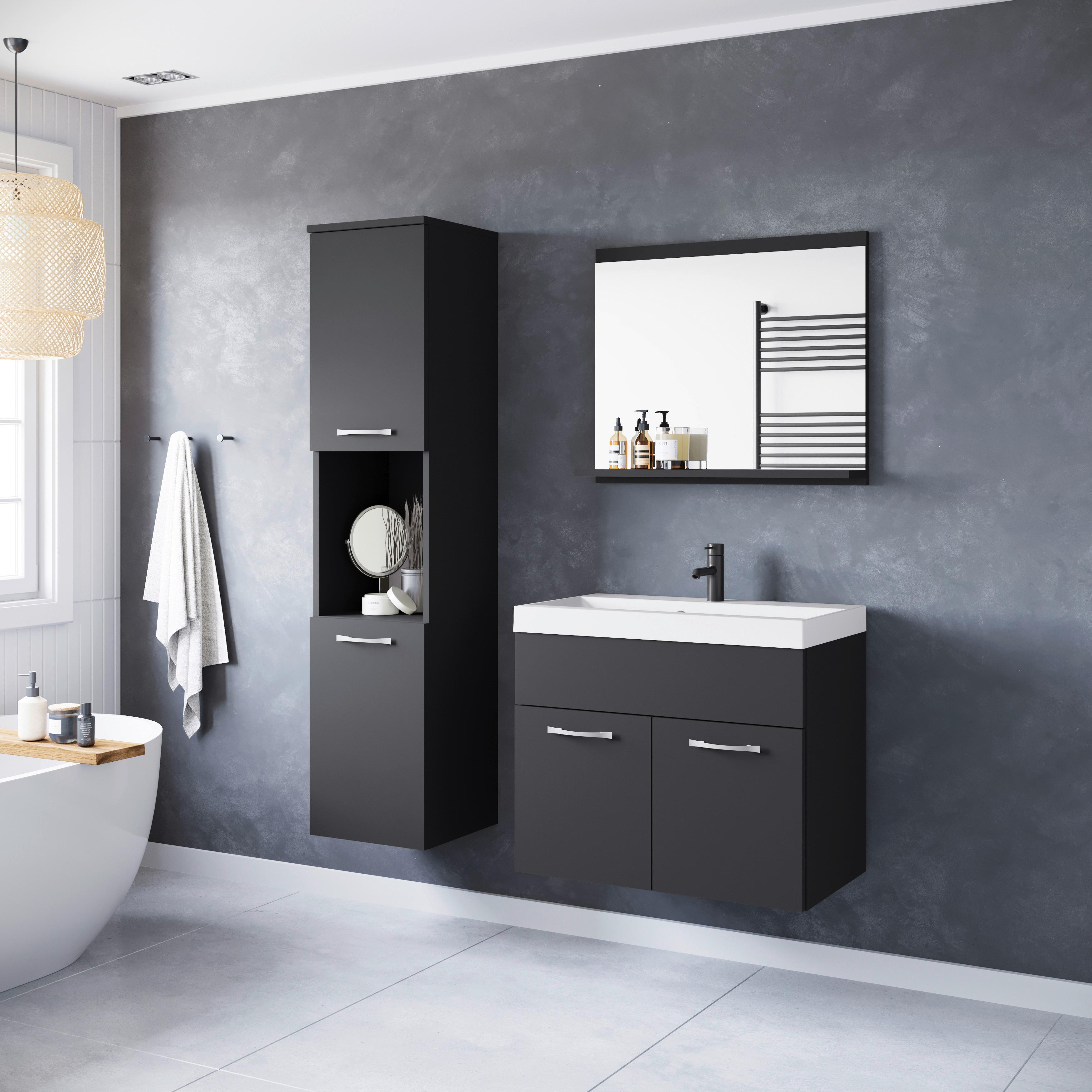 Badmöbel-Set 4-Tlg. Montreal Graphit/Schwarz B: 90,2 cm - Graphitfarben/Schwarz, LIFESTYLE, Holzwerkstoff (90,2/132,8/35cm) - P & B
