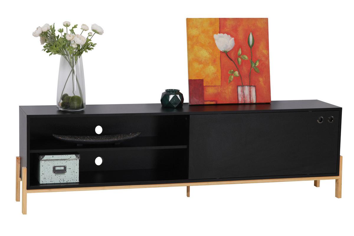 Lowboard Schwarz B: 185cm - Schwarz/Naturfarben, Design, Holzwerkstoff (185/53,5/33,5cm) - Livetastic