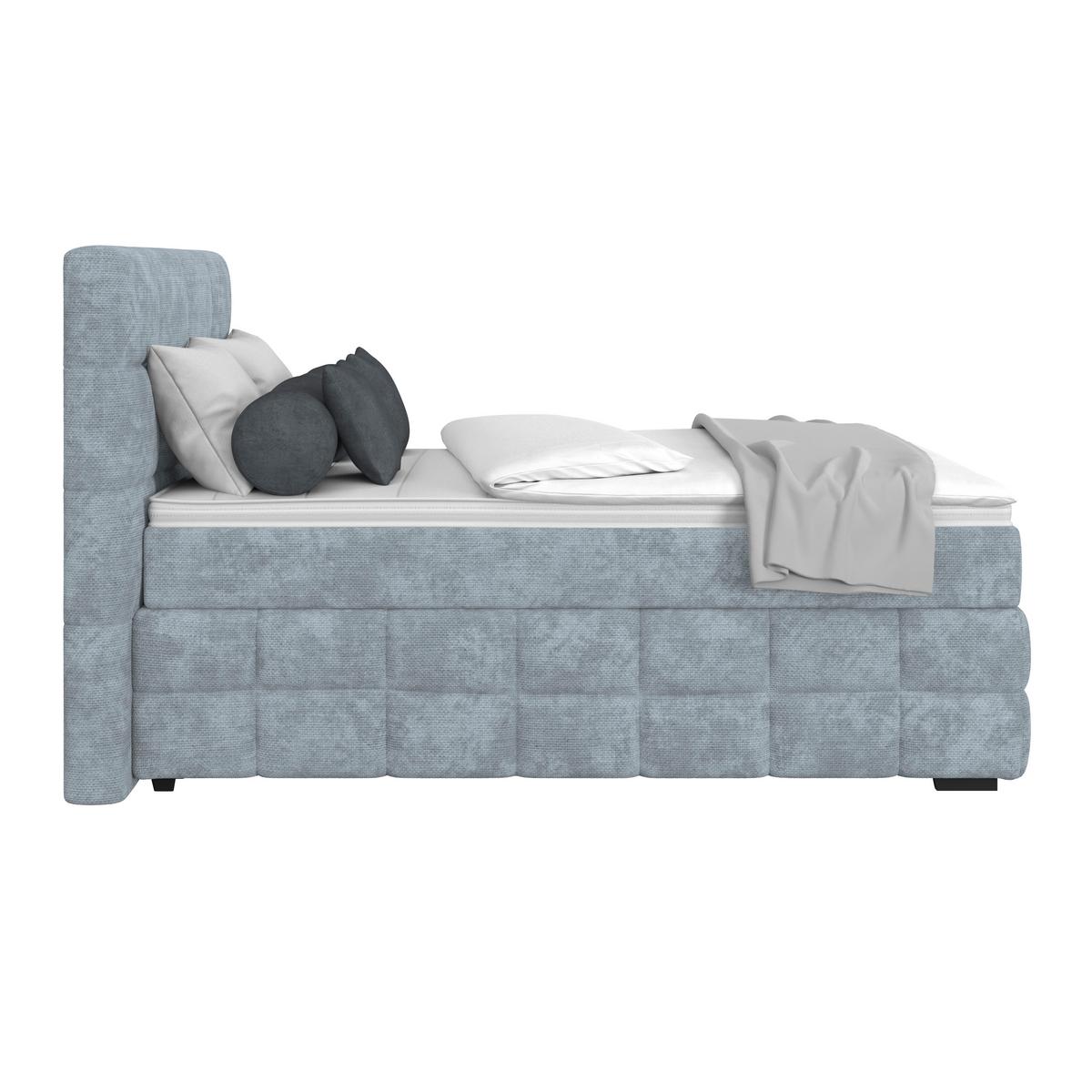 Čalouněná postel VEGA 140x200 cm, světle modrá - černá/zelená, Trend, dřevo/textil (140/200cm)