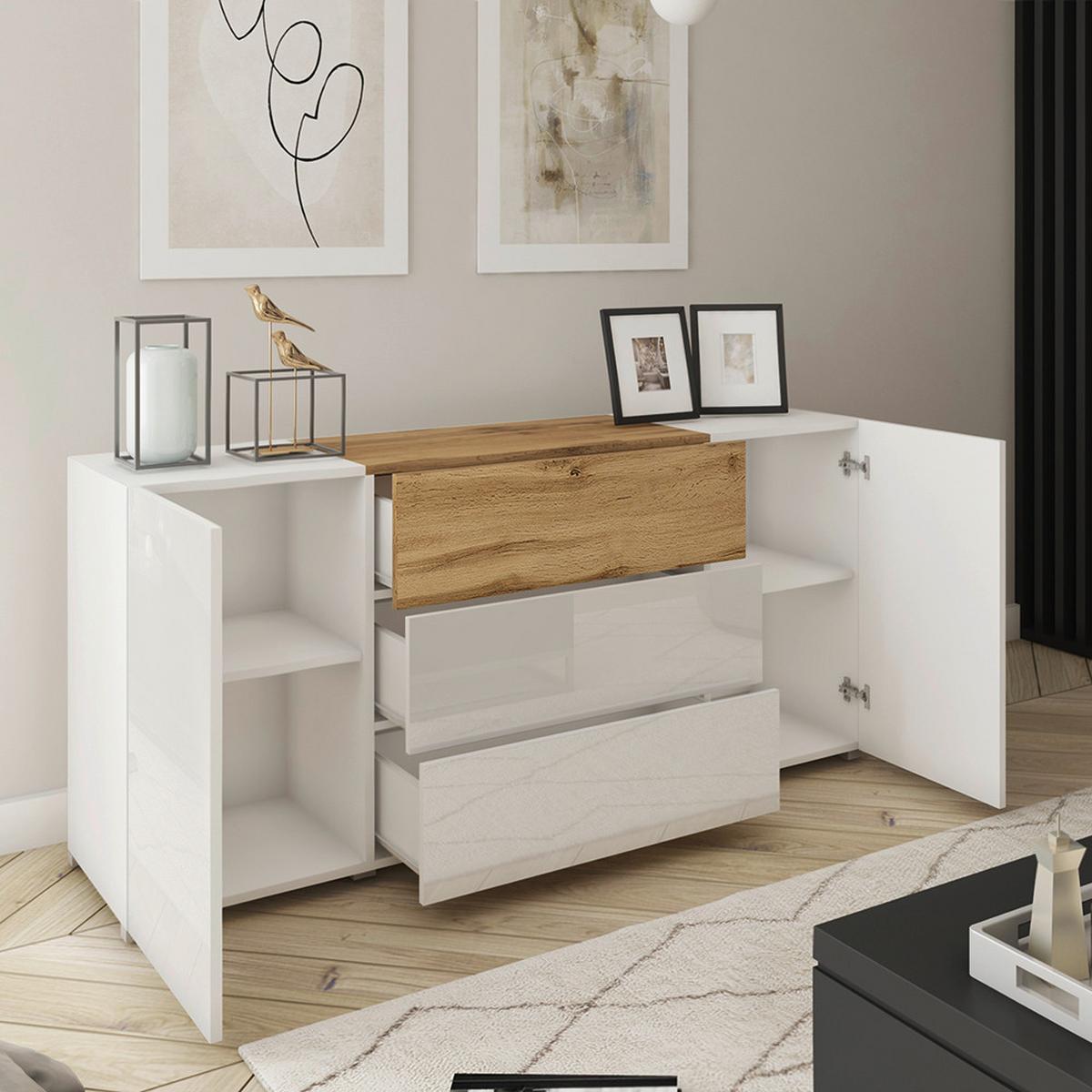 ŠIROKÁ KOMODA BERLIN 150 - bílá/šedá, Design, kompozitní dřevo/plast (150/68/38,5cm) - MID.YOU