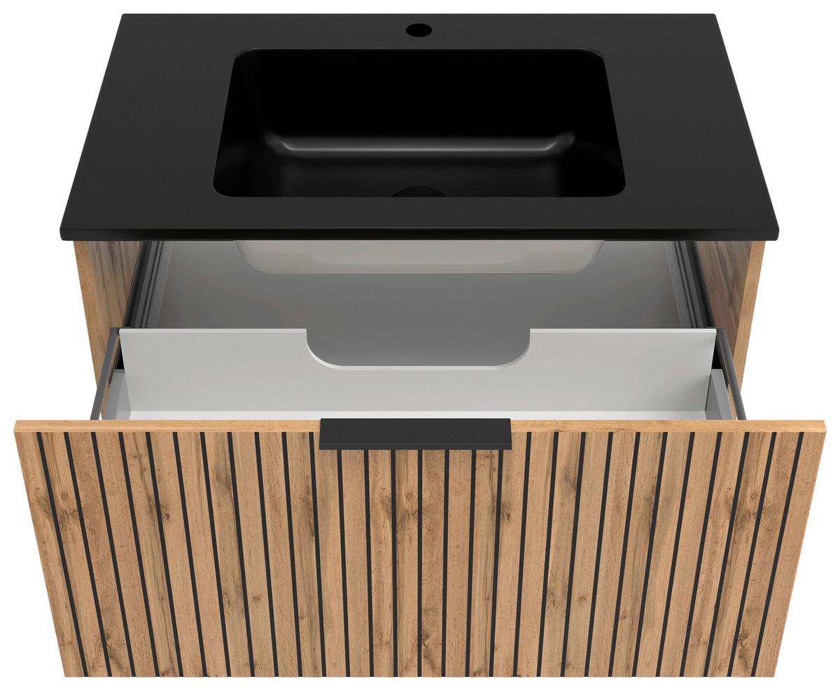 Waschbecken Mit Unterschrank Chester B: 80 Cm - Eiche Wotan/Schwarz, MODERN, Holzwerkstoff/Stein (80cm) - Held