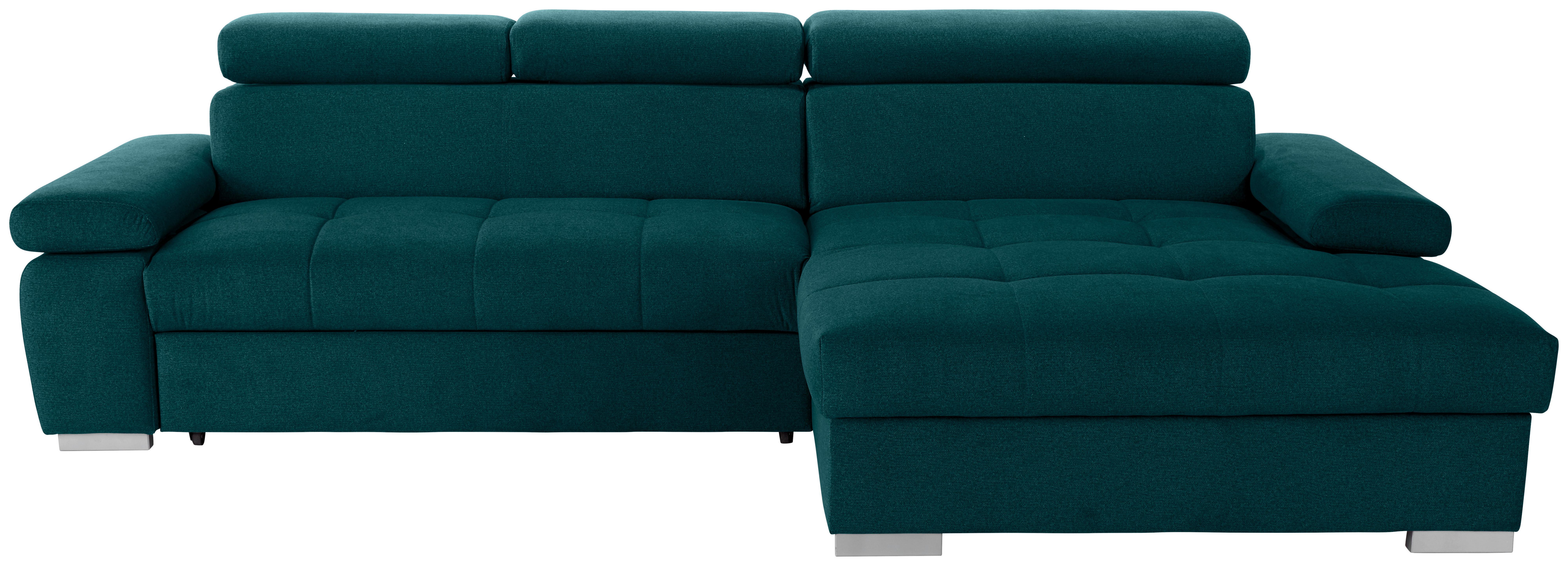 Ecksofa Perry - Dunkelgrün/Silberfarben, Design, Textil (292/183cm) - Livetastic