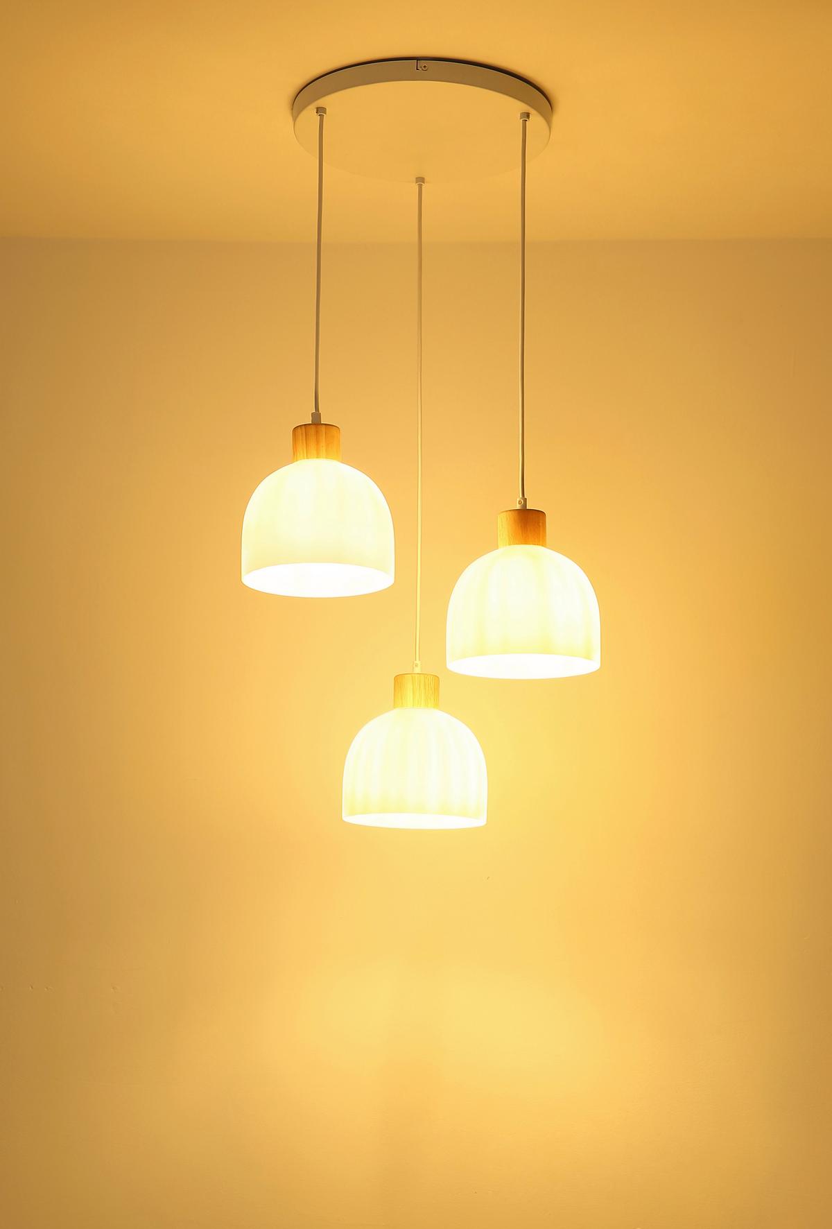 HÄNGELEUCHTE Braun, Weiß, ca. 51x130 cm - Opal/Braun, Design, Glas/Holz (51/130cm) - Globo