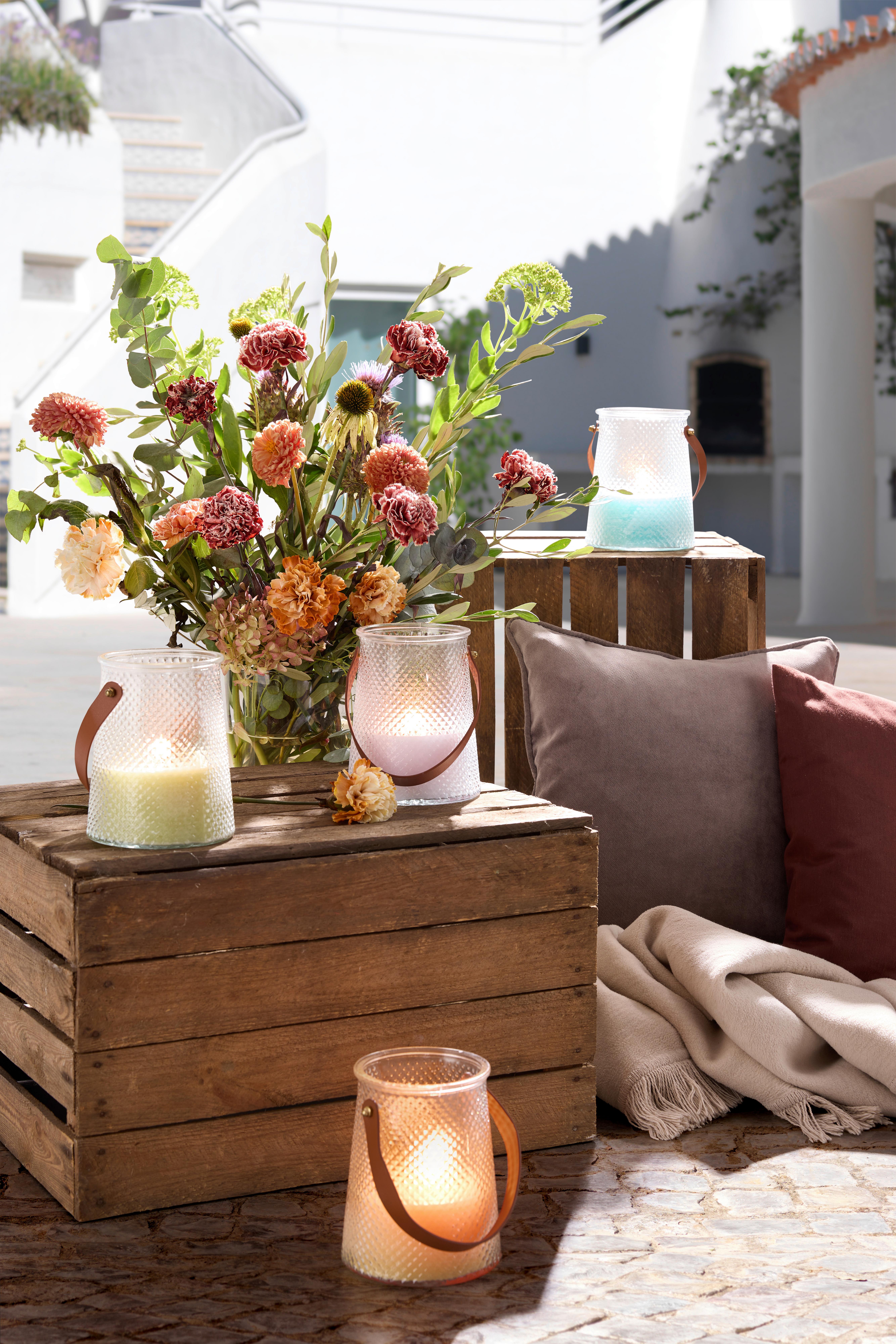 Windlicht Noah - Hellgelb/Limette, KONVENTIONELL, Glas/Naturmaterialien (12,8/16,5cm) - Luca Bessoni