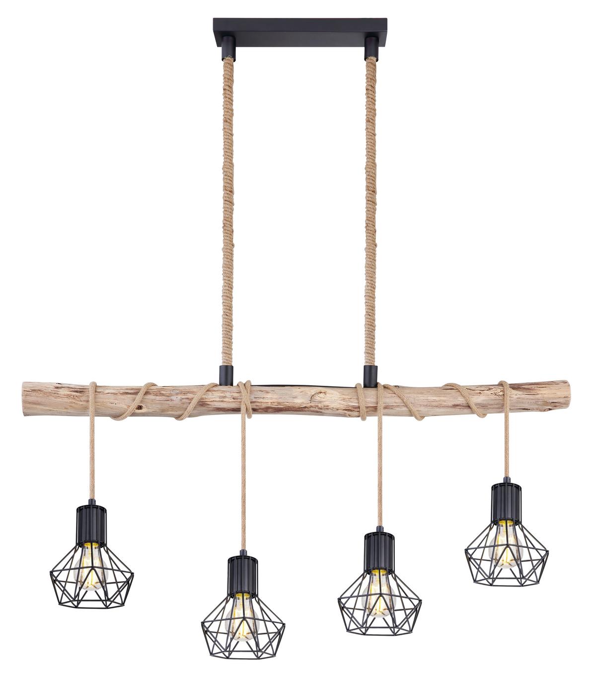 Hängeleuchte Priska - Schwarz/Naturfarben, Natur, Glas/Naturmaterialien (100/15/120cm) - Globo