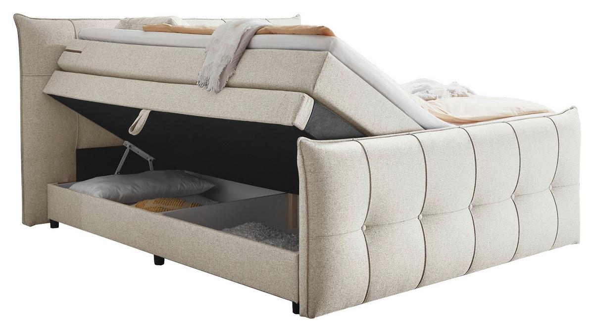 Boxspringbett Manchester 6 - Creme/Schwarz, MODERN, Holzwerkstoff/Textil (180/200cm) - MID.YOU
