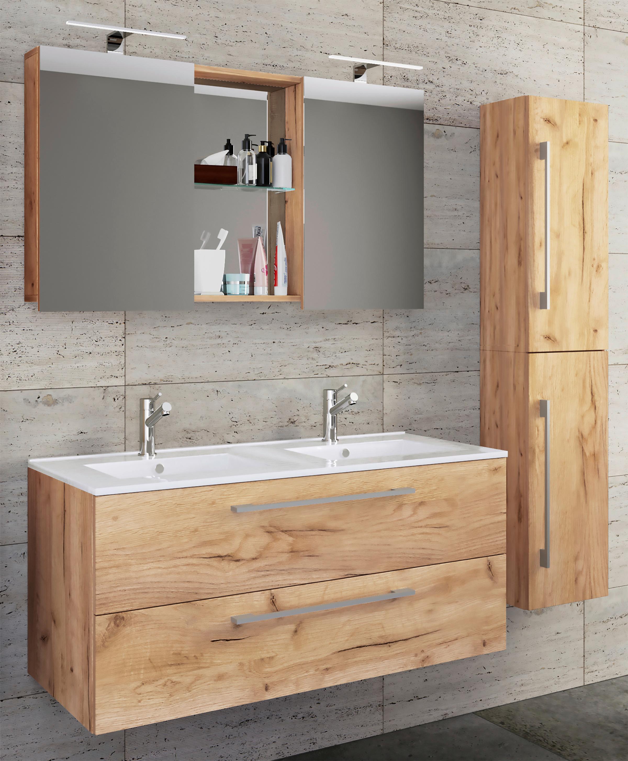 Badezimmer Budasi Honigeiche B: 111 cm - Honigeiche/Weiß, MODERN, Keramik/Holzwerkstoff (145cm) - MID.YOU