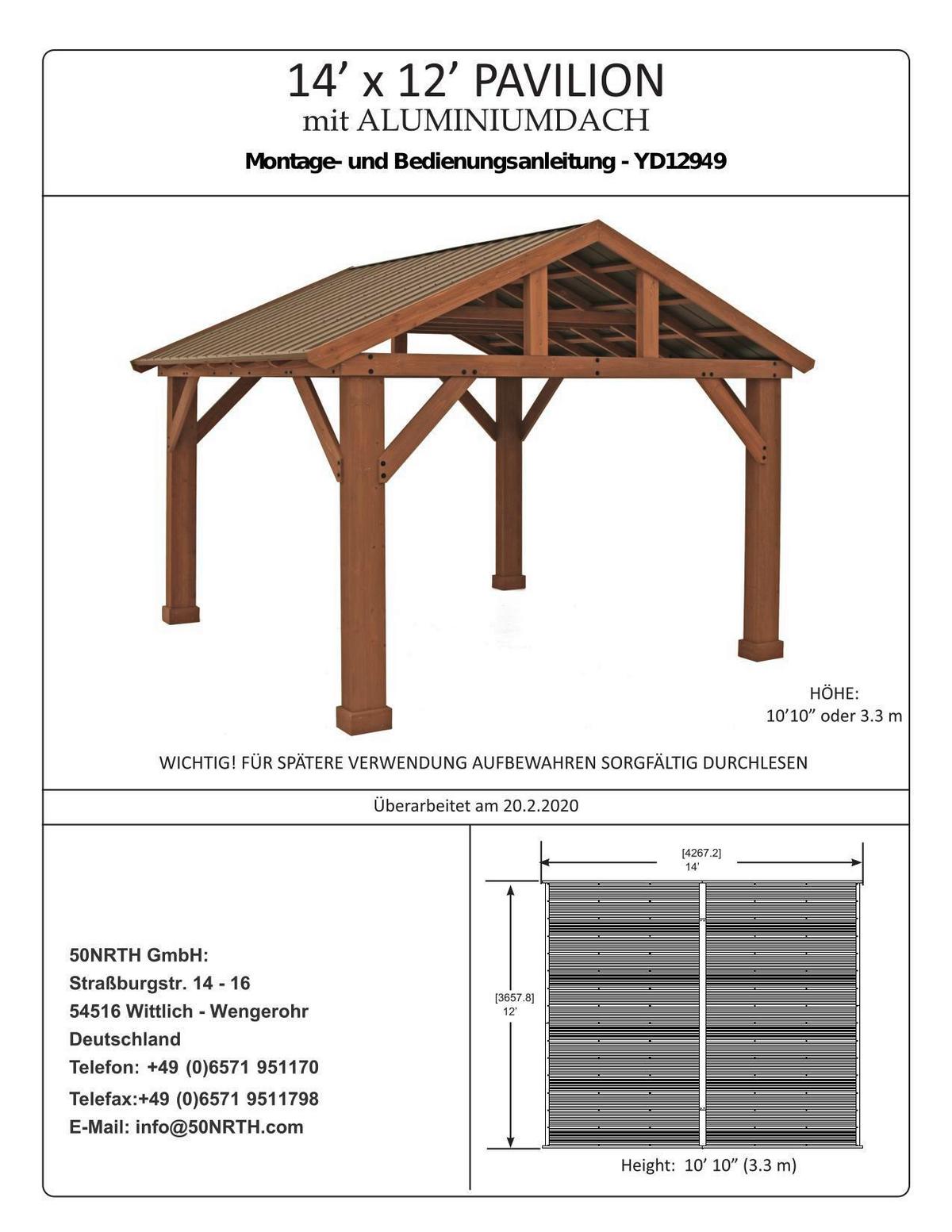 Pavillon YUKon 366x427 cm wetterfest regenabweisend - Naturfarben, Basics, Holz/Metall (366/330/427cm)