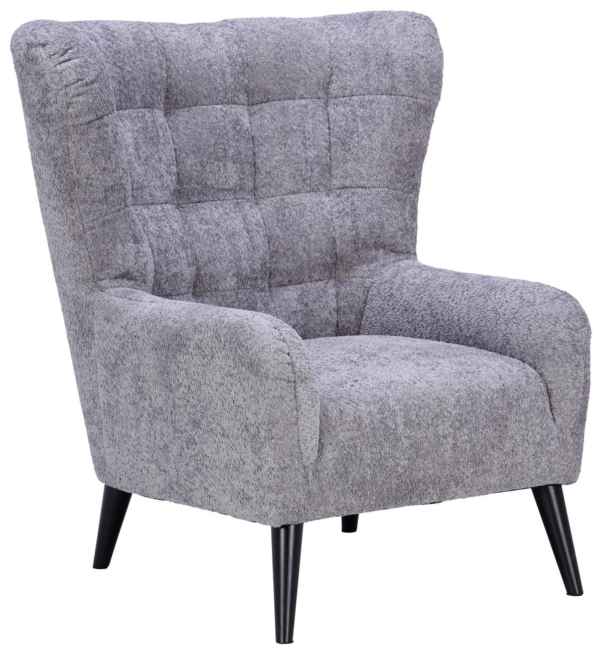 Ohrensessel Casey Bouclé Synthetikfaser Grau - Schwarz/Grau, MODERN, Textil (94/107/86cm)