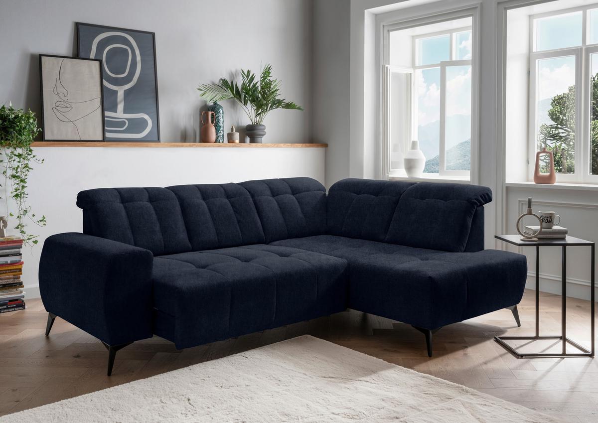 Ecksofa Mit Usb Anschluss Sano, Dunkelblau,s: 261x200 Cm - Schwarz/Dunkelblau, MODERN, Textil (261/200cm) - Livetastic