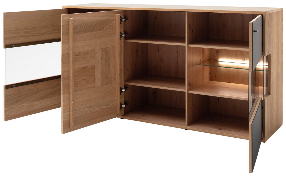 Sideboard Echtholz 184 cm Valencia Anthrazit/Eiche - Eiche Bianco/Anthrazit, Design, Glas/Holz (184/92/44cm) - MID.YOU