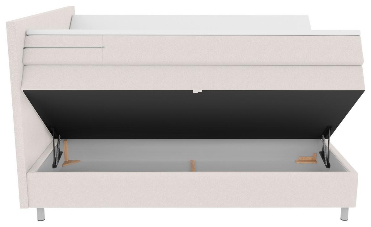 Boxspringbett mit Topper und Bettkasten 140x200 cm Messina - Chromfarben/Creme, KONVENTIONELL, Textil (140/200cm)