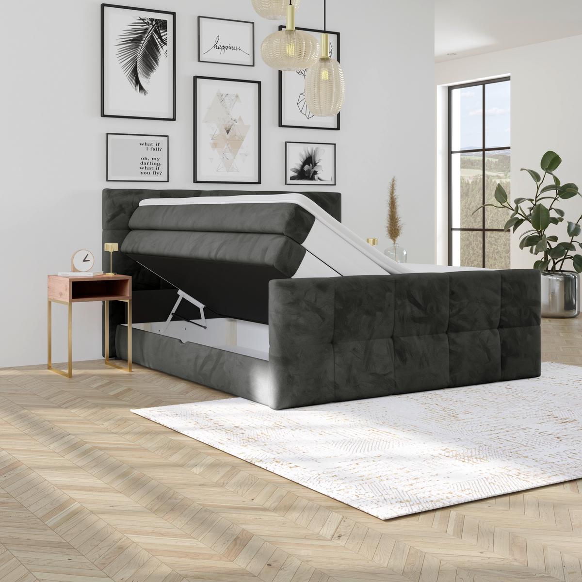 Boxspringbett mit Topper und Bettkasten 160x200 cm Medino - Anthrazit, KONVENTIONELL, Holz/Holzwerkstoff (160/200cm) - Luca Bessoni