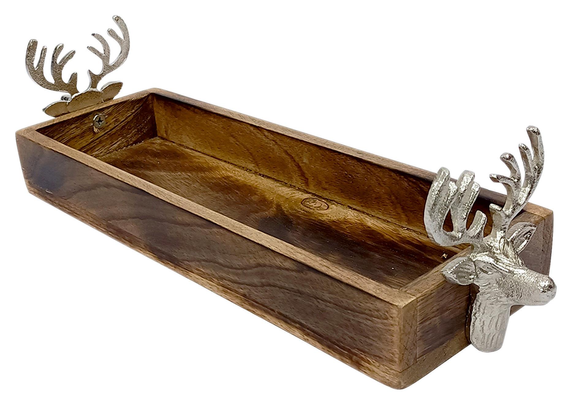 Dekotablett Leona - S - Naturfarben/Nickelfarben, MODERN, Holz/Metall (43/13/10.5cm) - Luca Bessoni